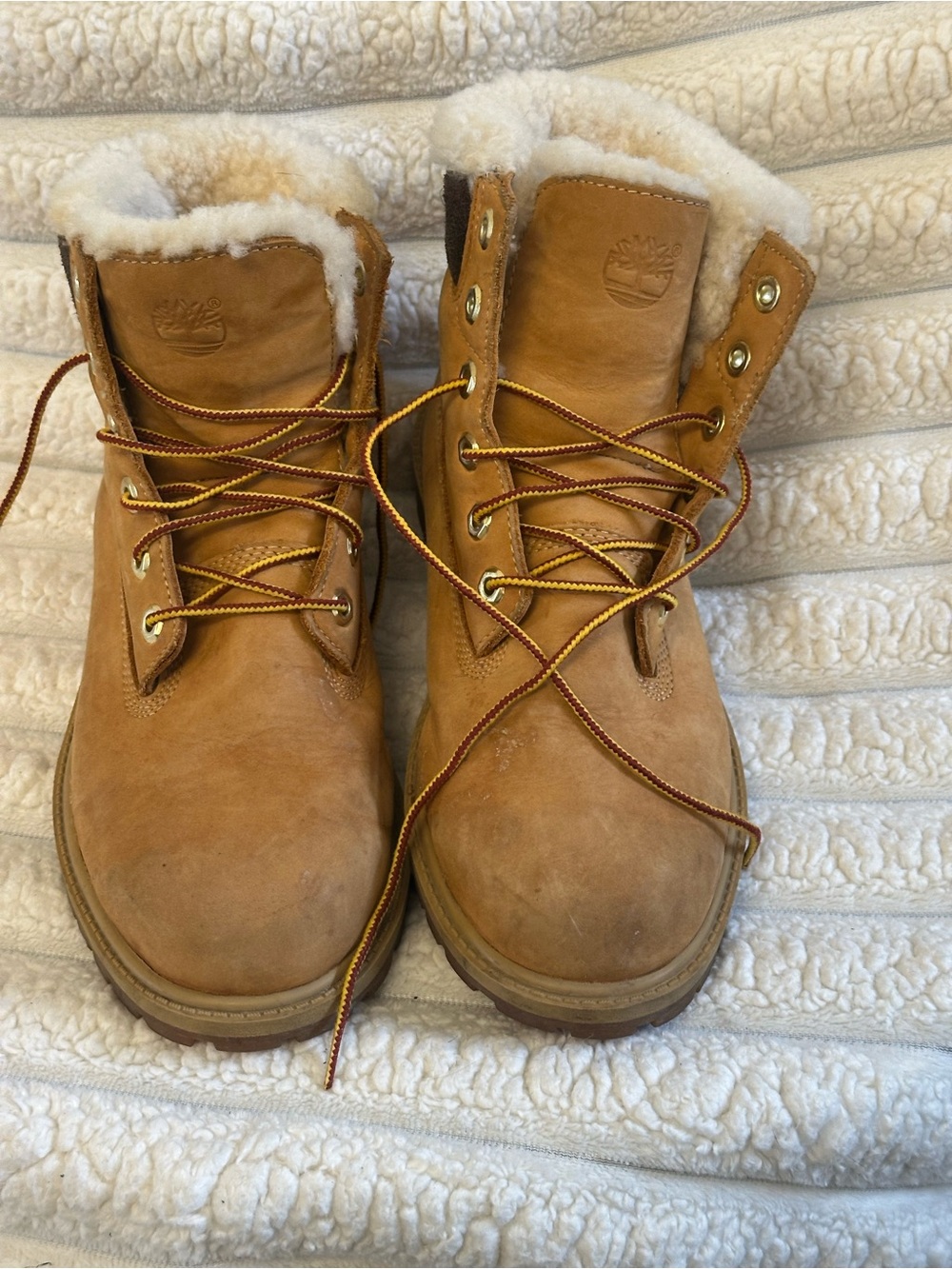 Timberland Wheat Leather Shearling Work Boots